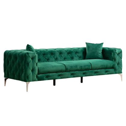 Триместен диван Chesterfield зелена текстилна дамаска 237x90x73cm с предварителна поръчка