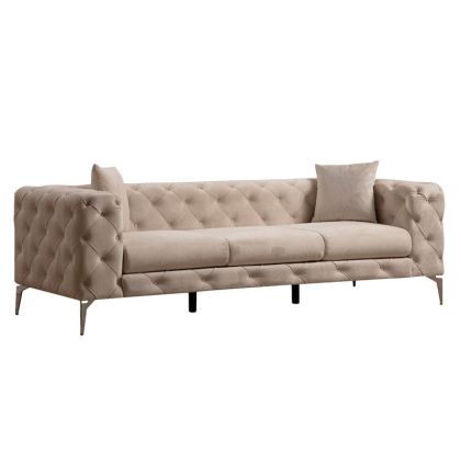 Триместен диван Chesterfield с текстилна дамаска цвят екрю 237x90x73cm с предварителна поръчка