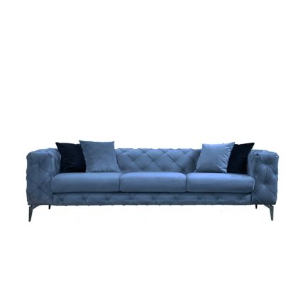 Триместен диван Chesterfield светло синя текстилна дамаска 237x90x73cm с предварителна поръчка