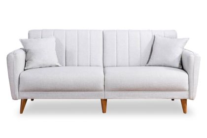 Триместен разтегателен диван кремава текстилна дамаска 202x80x85cm с предварителна поръчка