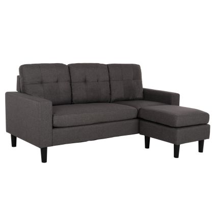 Триместен ъглов диван HM3237.01 със сива текстилна дамаска 182x122x90Hcm.