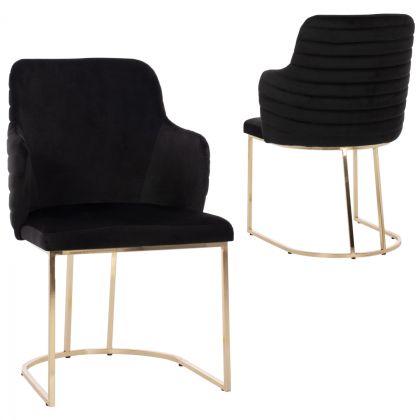 Черен кадифен стол SOLANA HM9275.04 със златни метални крака