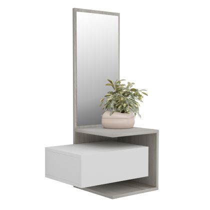 Шкаф с огледало за антре MEARA HM8984.14 от меламин цвят бял/сонома 49,1x31,3x90Hcm.