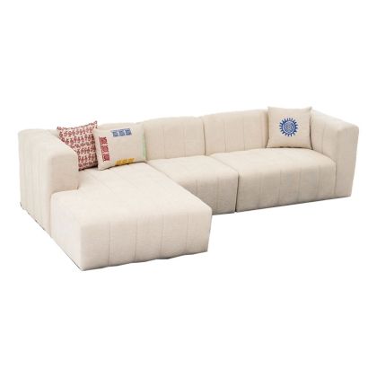 Ъглов диван Beyza с десен ъгъл с текстилна кремава дамаска 299x160x73cm