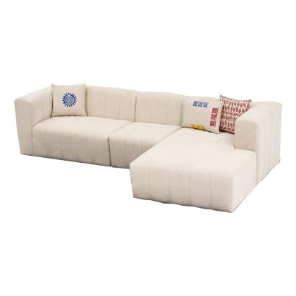 Ъглов диван Beyza с ляв ъгъл с текстилна кремава дамаска 299x160x73cm