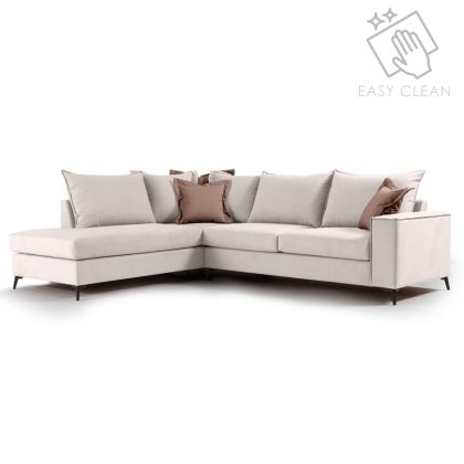 Ъглов диван Boston с кремава текстилна дамаска 290x235x95cm