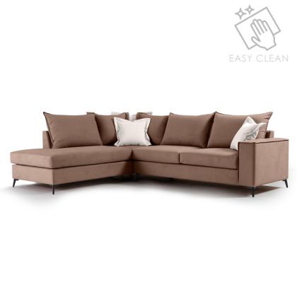 Ъглов диван Boston с текстилна дамаска цвят мока 290x235x95cm