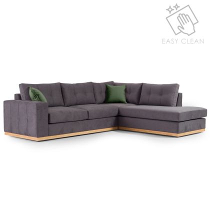 Ъглов диван Boston с текстилна дамаска цвят тъмно сив/тъмно зелен 280x225x90cm