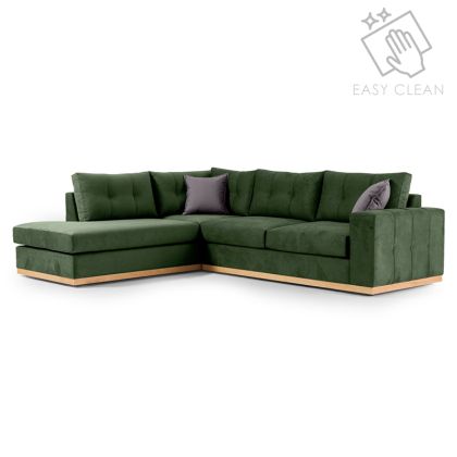 Ъглов диван Boston с тъмно зелена текстилна дамаска 280x225x90cm