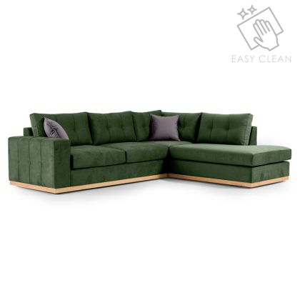 Ъглов диван Boston с тъмно зелена текстилна дамаска 280x225x90cm