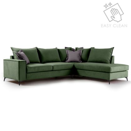 Ъглов диван Boston с тъмно зелена текстилна дамаска 290x235x95cm