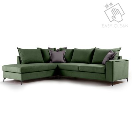 Ъглов диван Boston с тъмно зелена текстилна дамаска 290x235x95cm