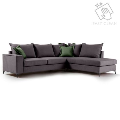 Ъглов диван Boston с тъмносива текстилна дамаска 290x235x95cm