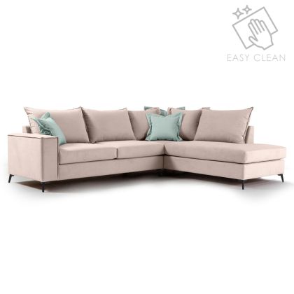 Ъглов диван Boston със сива текстилна дамаска 290x235x95cm