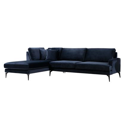 Ъглов диван Fortune плюшена дамаска цвят син-черен 283x180x88cm с предварителна поръчка