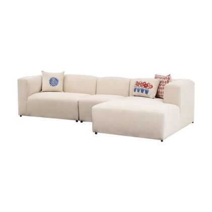 Ъглов диван Lindena с ляв ъгъл с текстилна кремава дамаска 296x158x72cm