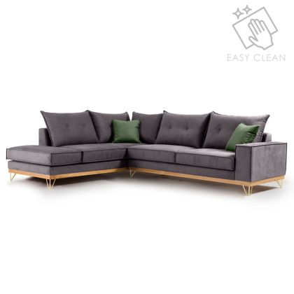 Ъглов диван Luxury II fabric с тъмносива текстилна дамаска 290x235x95cm