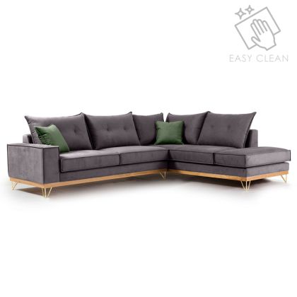 Ъглов диван Luxury II fabric с тъмносива текстилна дамаска 290x235x95cm