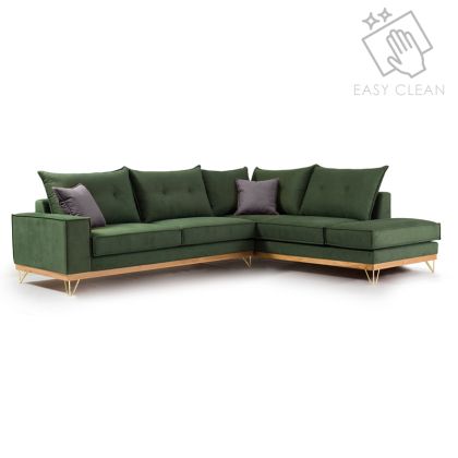 Ъглов диван Luxury II с текстилна дамаска цвят кипарис 290x235x95cm
