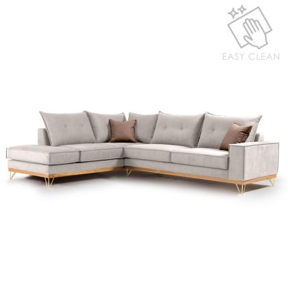 Ъглов диван Luxury II с текстилна дамаска цвят мока 290x235x90cm