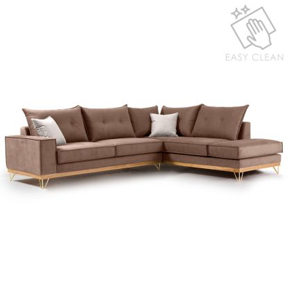 Ъглов диван Luxury II с текстилна дамаска цвят мока 290x235x95cm