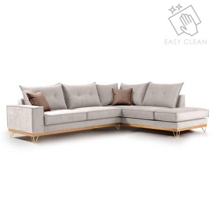 Ъглов диван Luxury II с текстилна дамаска цвят мока 290x235x95cm