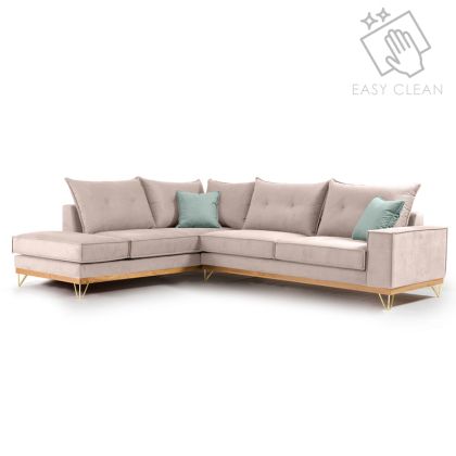 Ъглов диван Luxury II със сива текстилна дамаска 290x235x95cm
