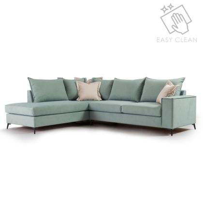 Ъглов диван Romantic със светло зелена текстилна дамаска 290x235x95cm