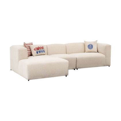 Ъглов диван десен с текстилна кремава дамаска 296x158x72cm