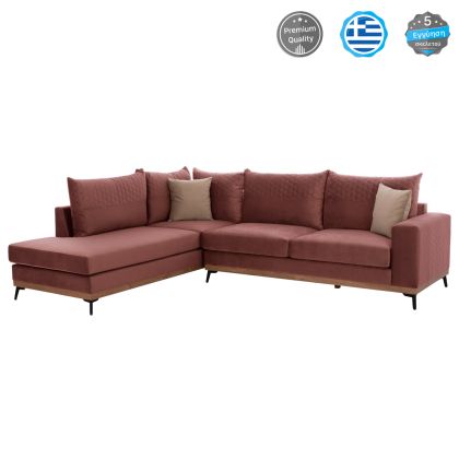 Ъглов диван от 2 части portofino с розова дамаска устойчива на петна