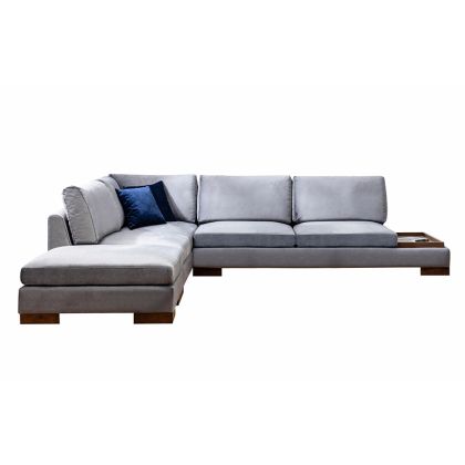 Ъглов диван плюшена дамаска цвят сив/орех 313x193x80cm с предварителна поръчка