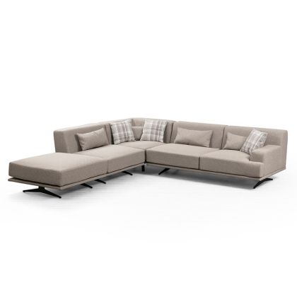 Ъглов диван текстилна дамаска бежов цвят-черен 302x302x80cm с предварителна поръчка