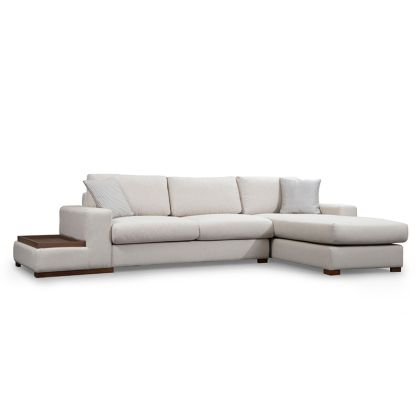 Ъглов диван текстилна дамаска цвят бежов/орех 312x194x85cm с предварителна поръчка