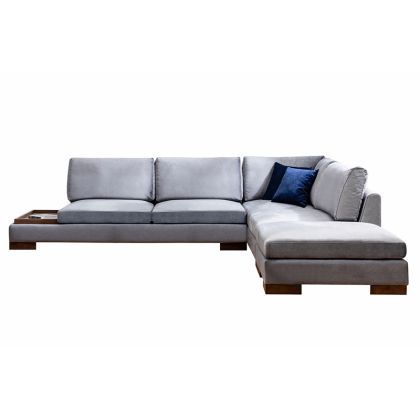 Ъглов диван текстилна дамаска цвят сив/орех 313x193x80cm с предварителна поръчка