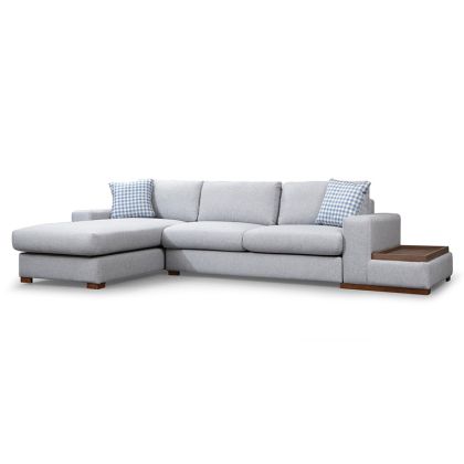 Ъглов диван текстилна дамаска цвят сив/орех 332x194x85cm с предварителна поръчка