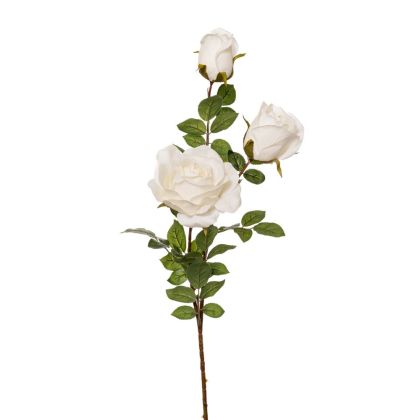 ARTIFICIAL WHITE VELVET ROSE X3 STEM 112CM