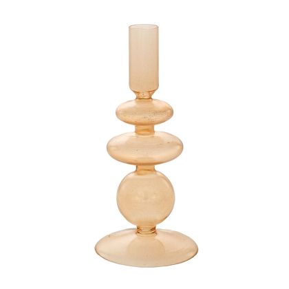 BEIGE GLASS CANDLEHOLDER 8,5X20CM