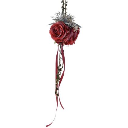 FROZEN RED ARTIFICIAL ROSE HANGING BALL WITH LACE 17X110CM