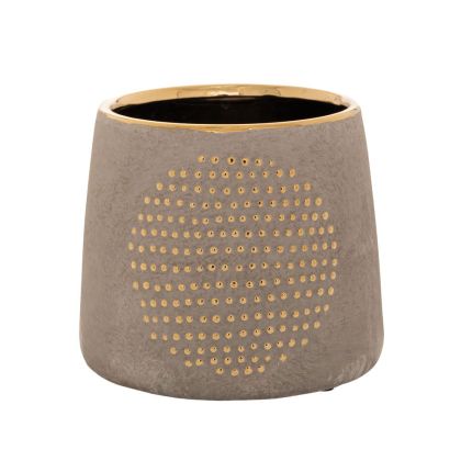 GREY CERAMIC VASE WITH GOLD RIM15X13CM