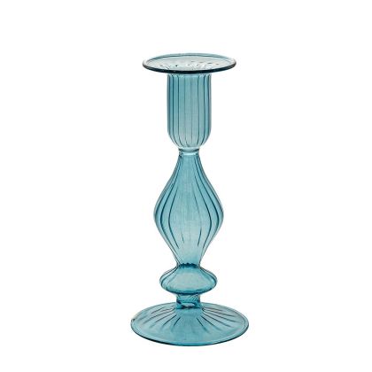 LIGHT BLUE GLASS CANDLEHOLDER 7,5X17CM