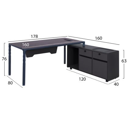 Професионално бюро десен ъгъл HM2109R в сив и венге цвят 183x160x76cm