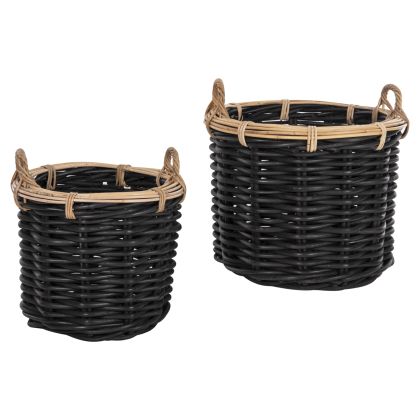 Подови кошници 2 броя Potts Rattan в черно и натурално D61+D45cm HM4379