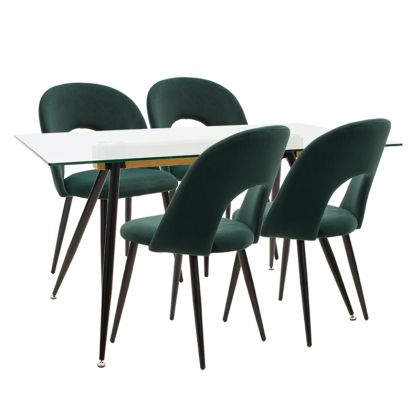 Dining set 5pcs Astrid-Jonah glass 10mm dark green-black 140x80x75cm