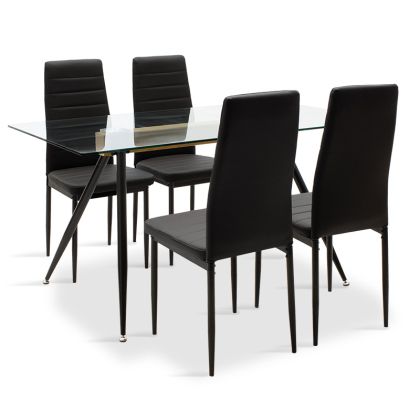 Dining set 5pcs Astrid-Parker glass with black pu 140x80x75cm