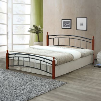 Queen size легло Clarive орех каучуково дърво-черен метал 150x190см