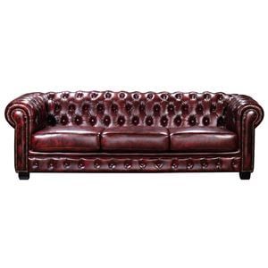 CHESTERFIELD 689 4-МЕСТЕН ДИВАН ЗА ВСЕКИДНЕВНА, АНТИЧНА ЧЕРВЕНА КОЖА 241Х92Х744 СМ