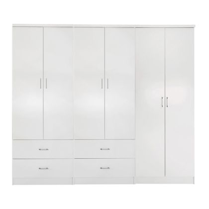 ГАРДЕРОБ REINA HM21062.05 6-КРИЛ С 4 ЧЕКМЕДЖЕТА-МЕЛАМИНОВ В БЯЛ ЦВЯТ 240x43x181Hсм.