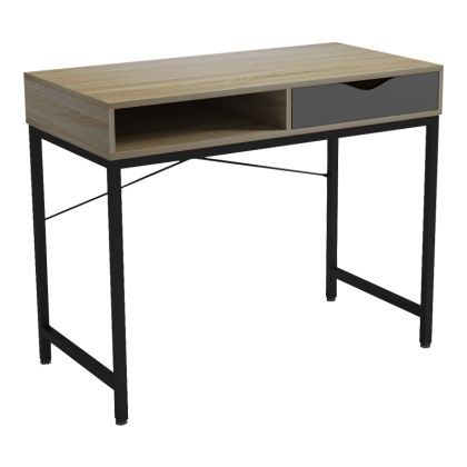 Офис бюро Kama в цвят sonoma-grey с черни метални крака 95x48x76см