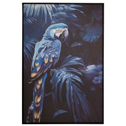 СИН ПАПАГАЛ ЗЛАТНО ФОЛИО КАРТИНА 83X123CM С ЧЕРНА РАМКА ВЪРХУ ЩАМПОВАНО ПЛАТНО