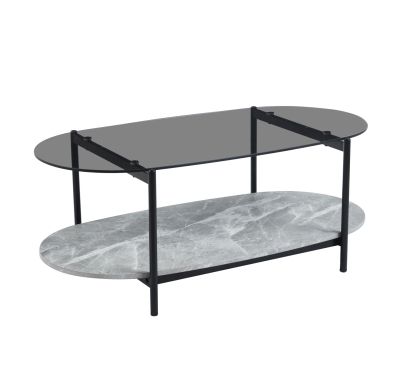 ХОЛНА МАСА ОВАЛНА KITTY HM18040 ПОЛУЧЕРНО СТЪКЛО ПЛОТ-СИВ МРАМОР МЕЛАМИН 110x50x43Hcm.